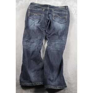 Buffalo Jeans Mens 37x29 Blue Dark Wash Regular Straight Denim Pants Distressed